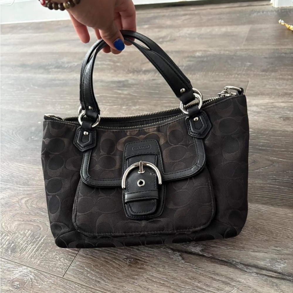 Coach Black Signature Satchel with Leather Trim